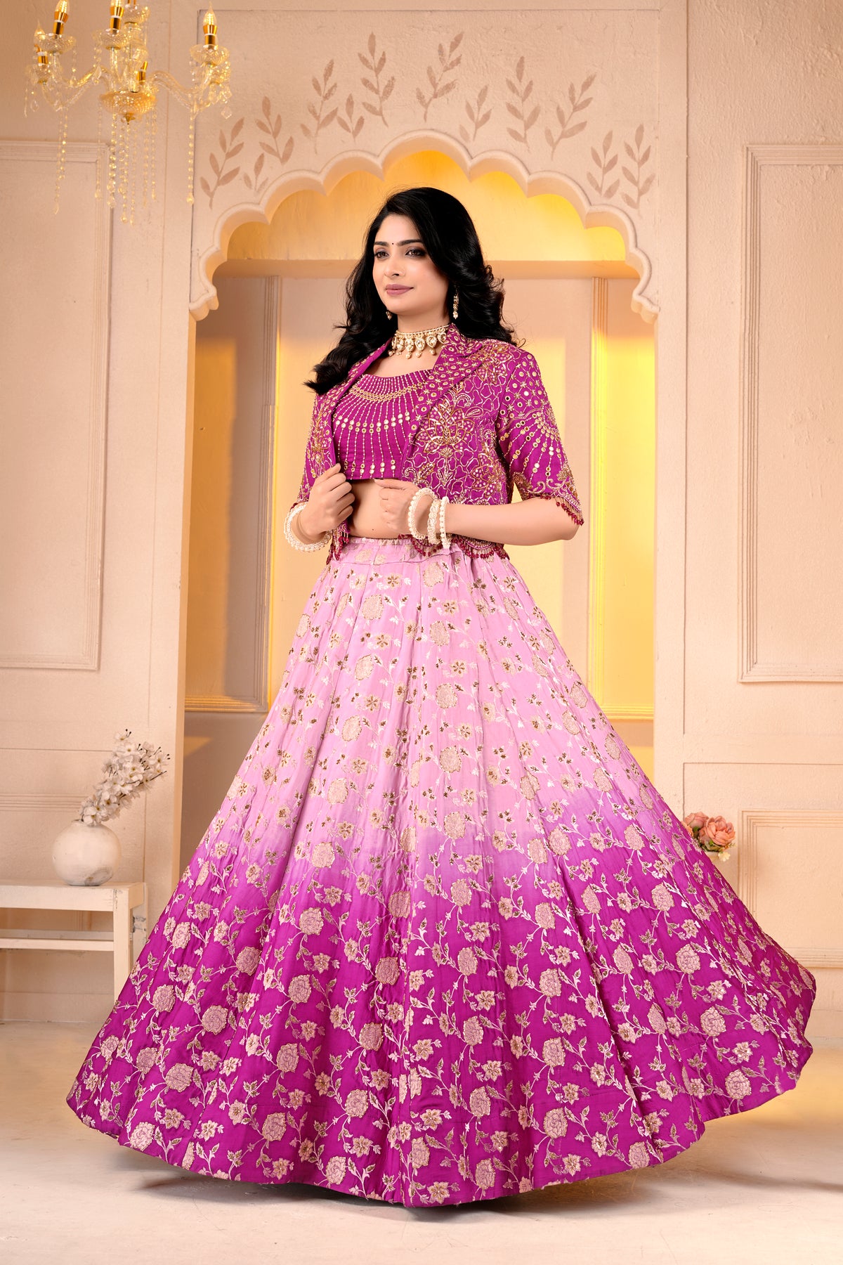 Pink Ombre Lehanga with Shrug