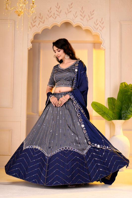 Charcoal Grey and Navy Blue Lehnga