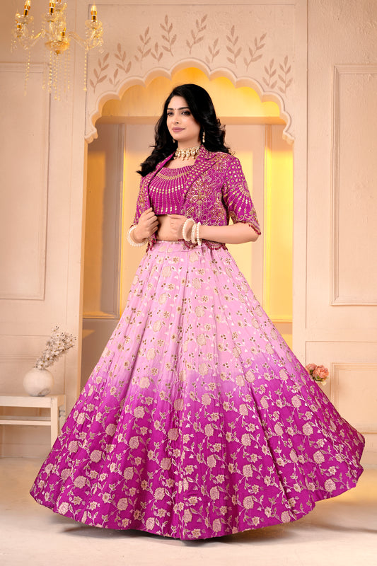 Pink Ombre Lehanga with Shrug