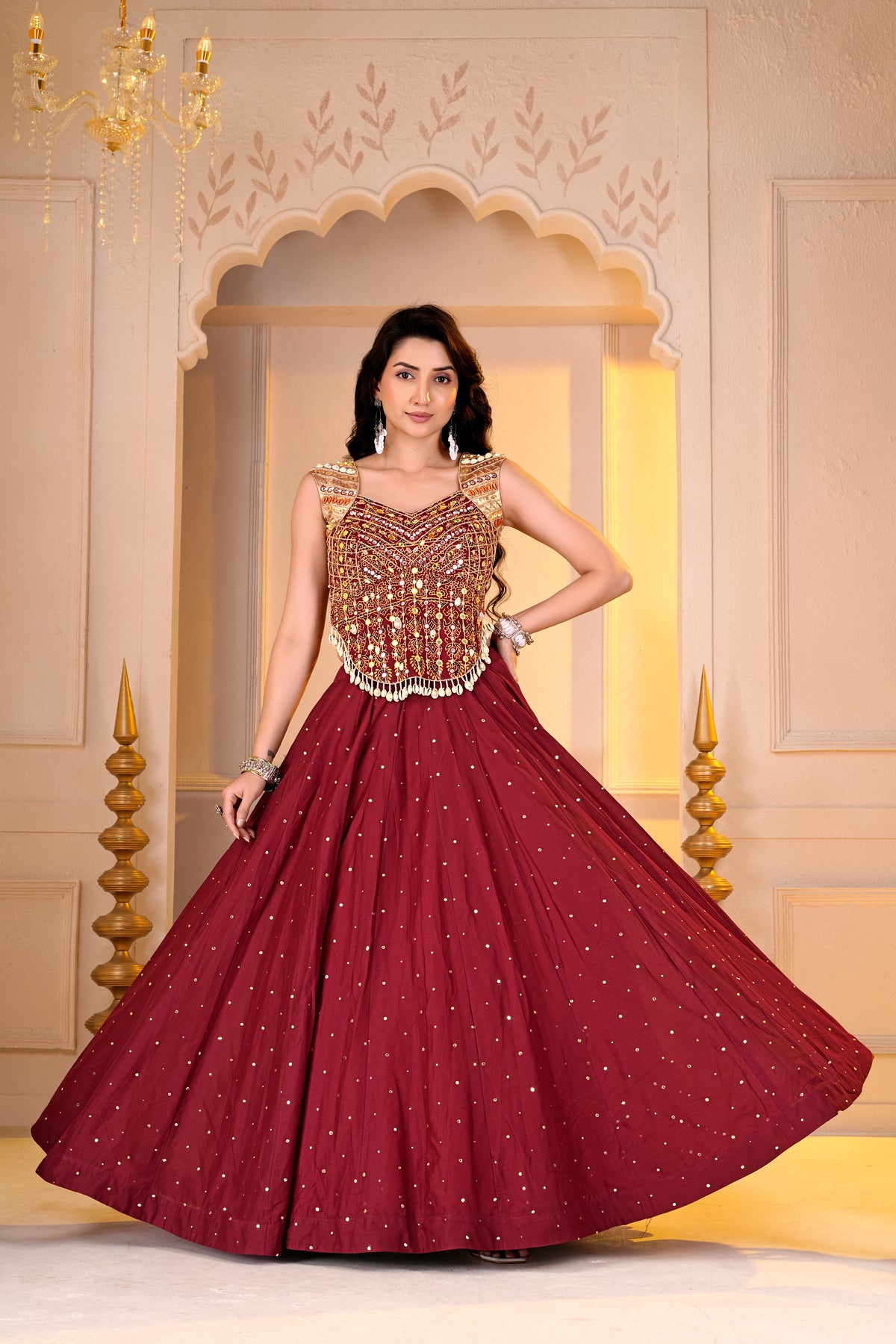 Maroon Golden Lehnga