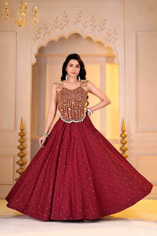 Maroon Golden Lehnga