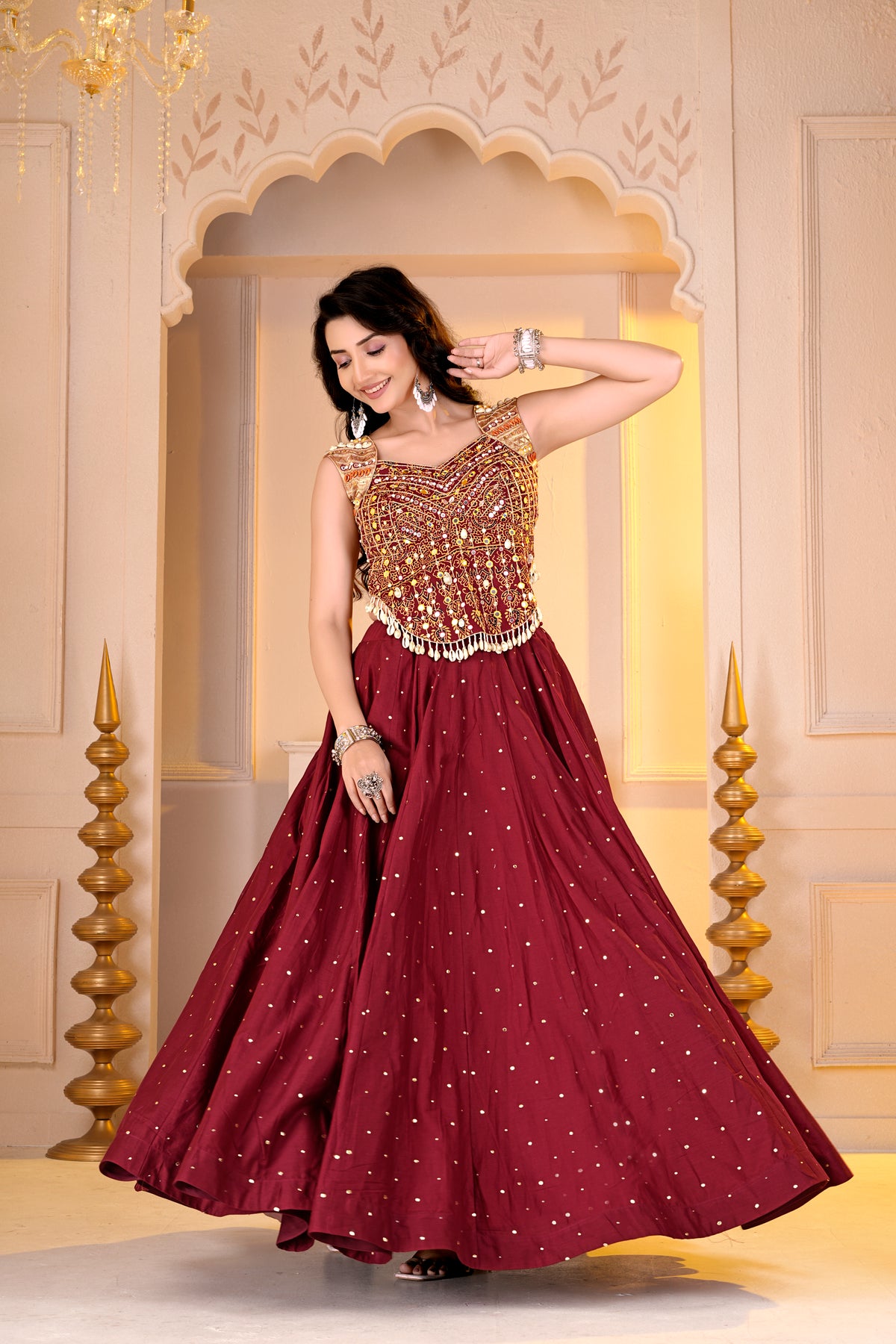 Maroon Golden Lehnga
