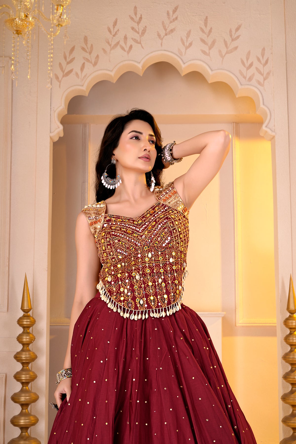 Maroon Golden Lehnga