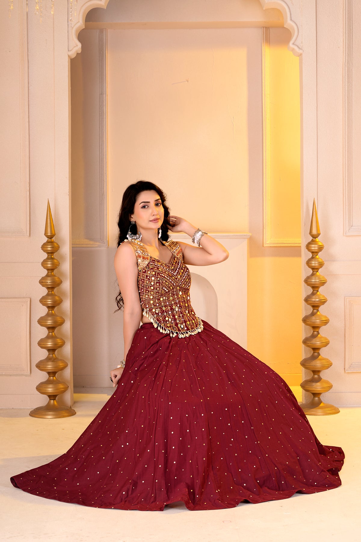 Maroon Golden Lehnga