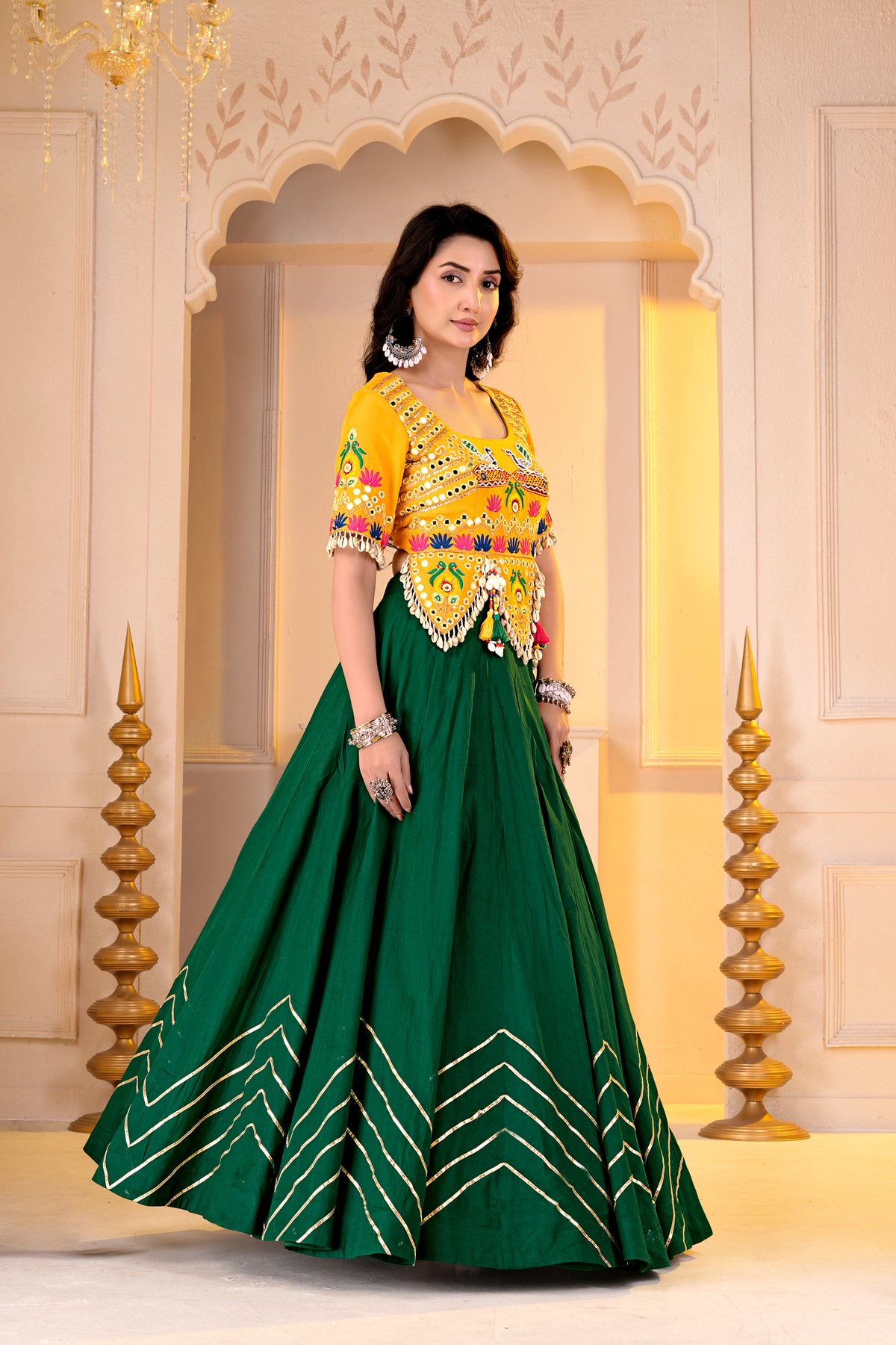 Yellow Green Navratri Lehnga