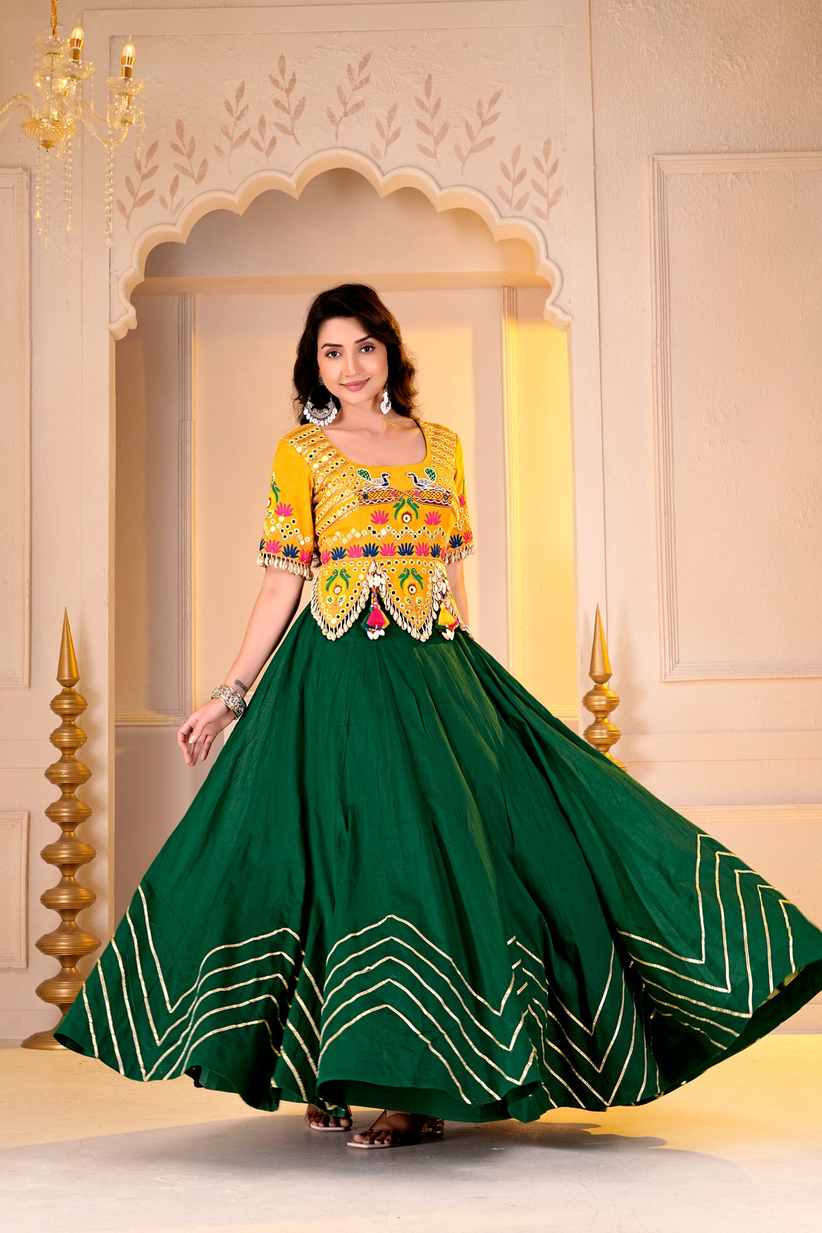 Yellow Green Navratri Lehnga
