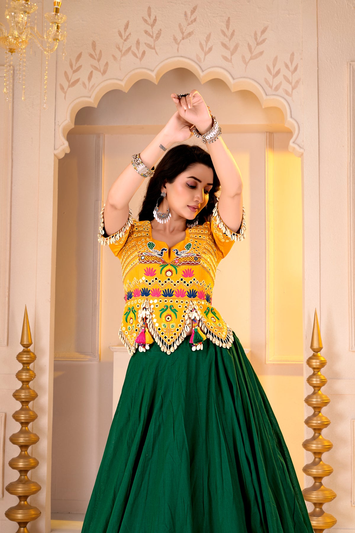 Yellow Green Navratri Lehnga
