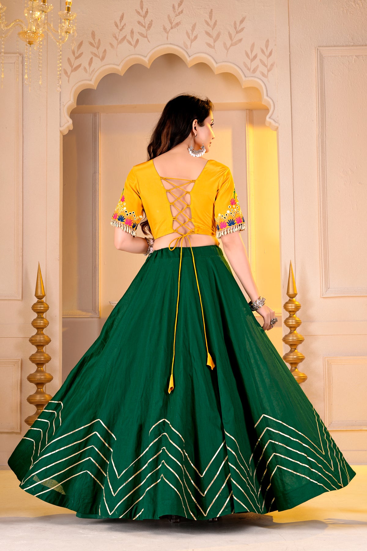 Yellow Green Navratri Lehnga