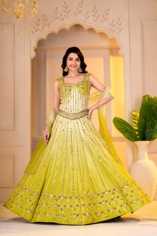 Lime Yellow Corset Blouse and lehnga