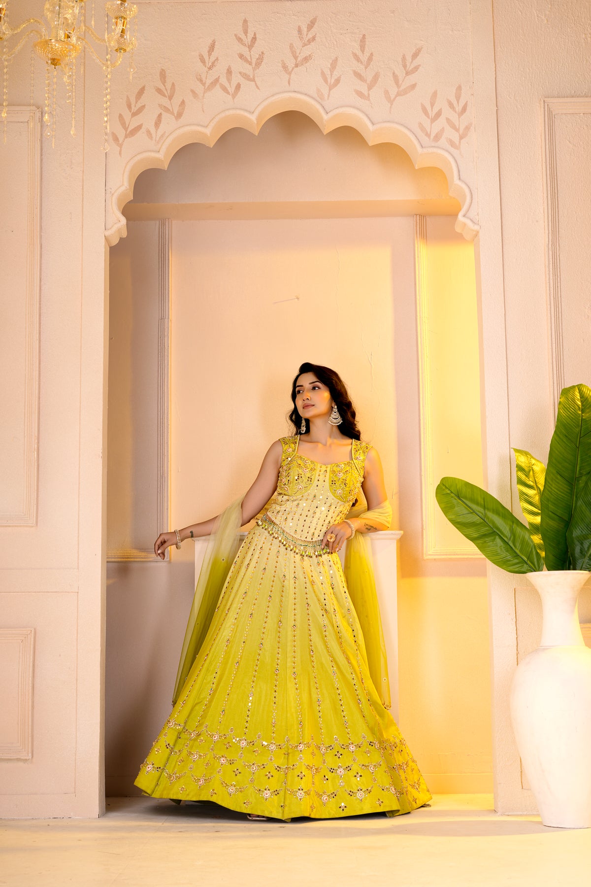 Lime Yellow Corset Blouse and lehnga