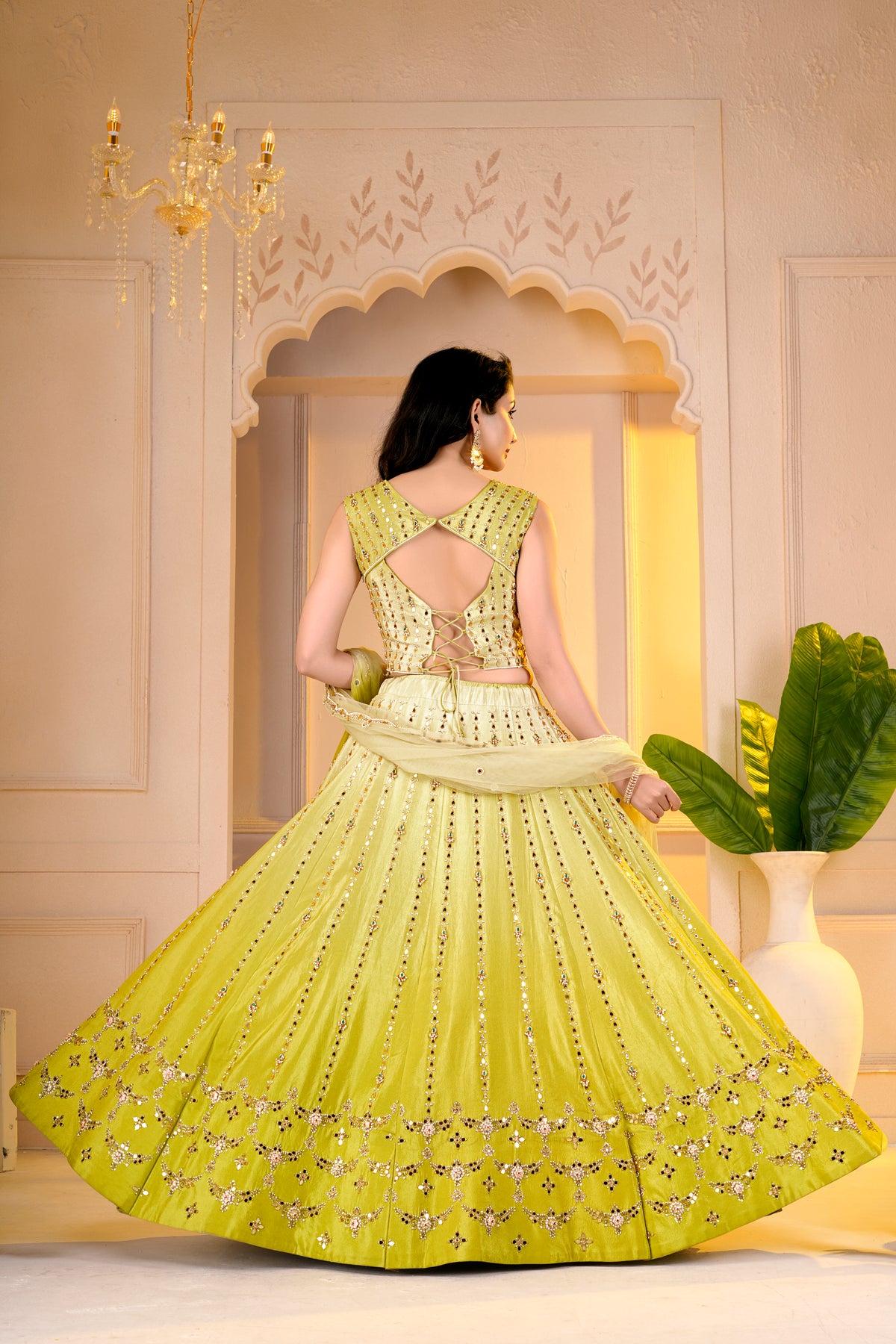 Lime Yellow Corset Blouse and lehnga