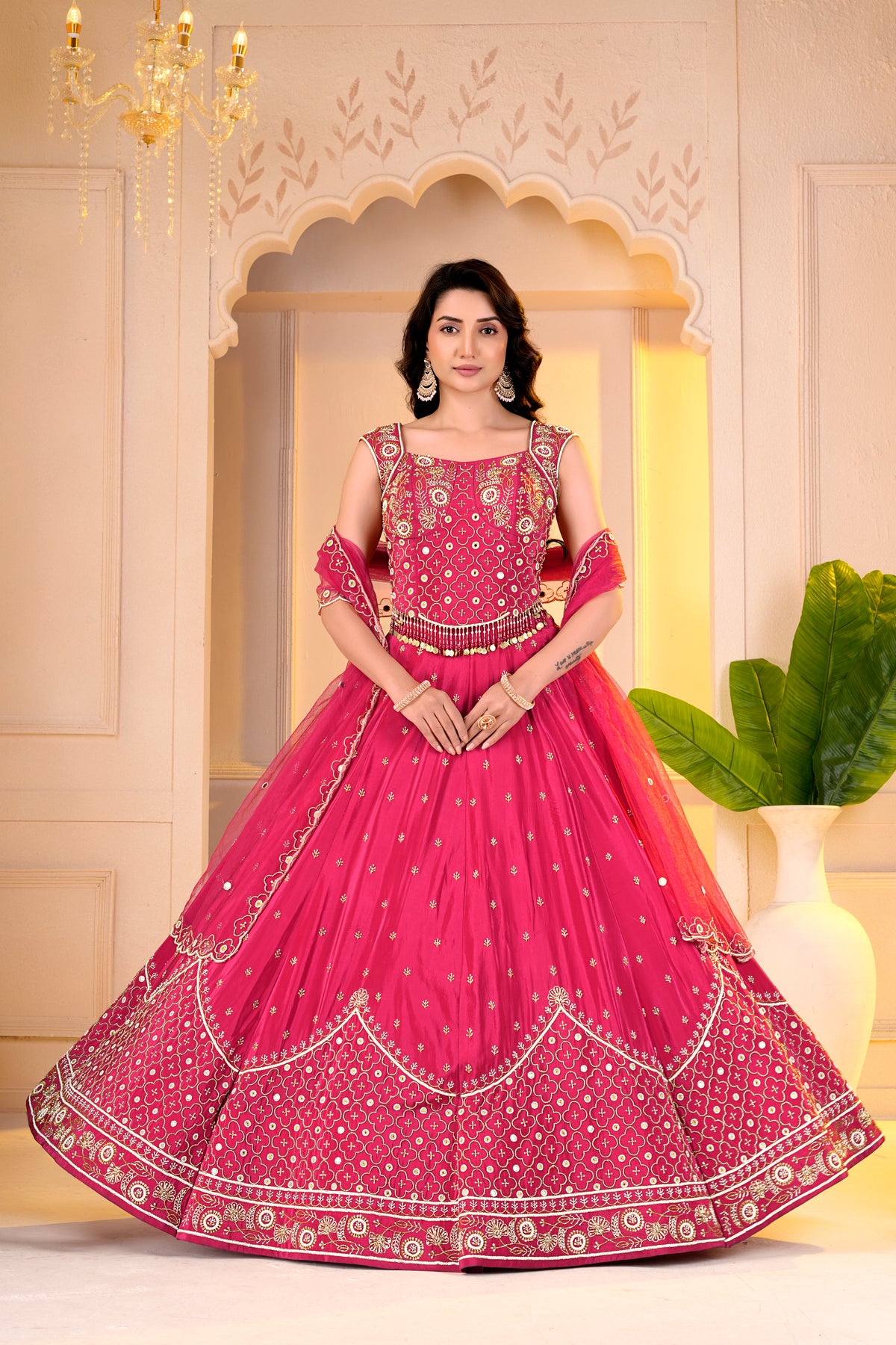 Pink Corset Top with Lehnga