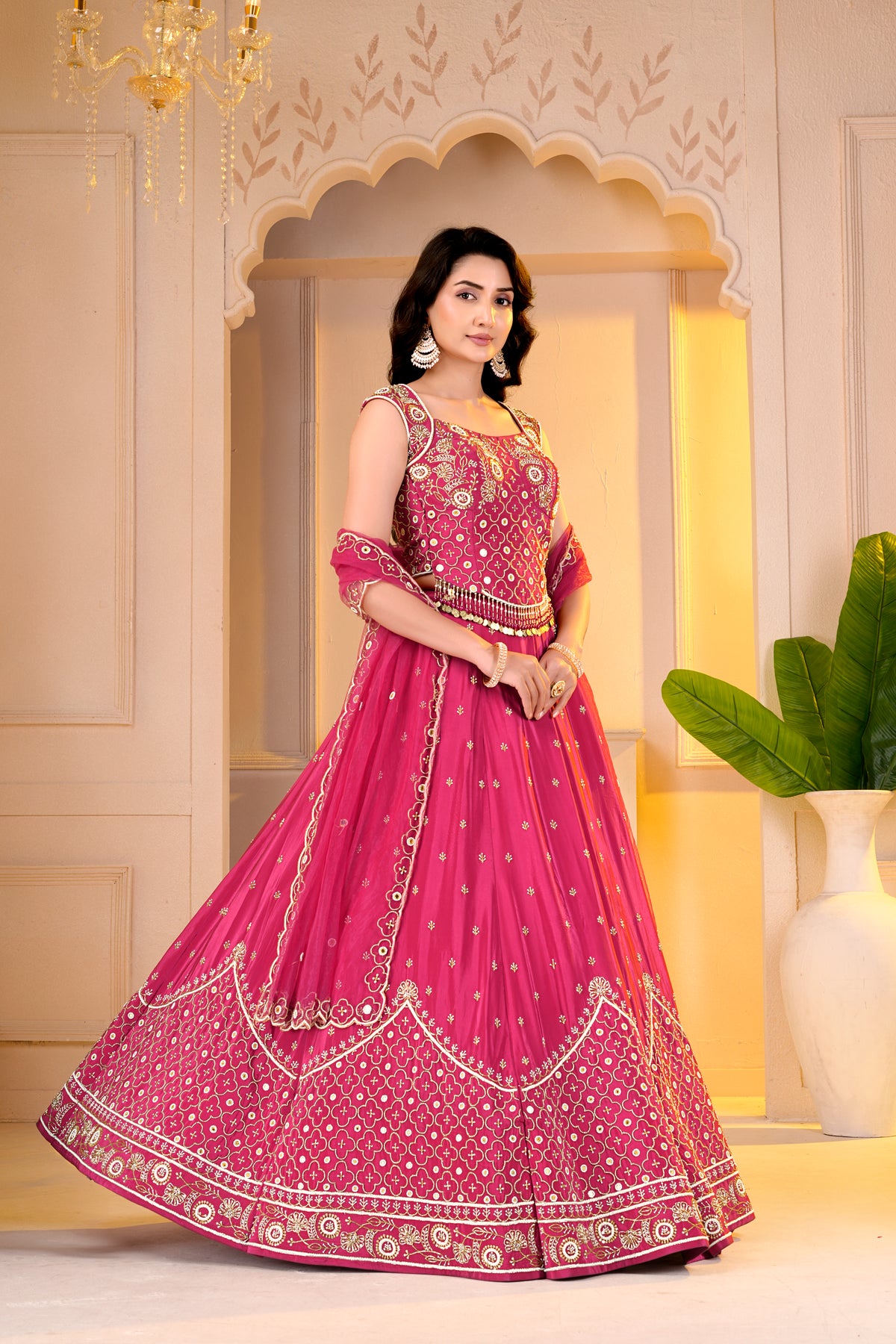 Pink Corset Top with Lehnga