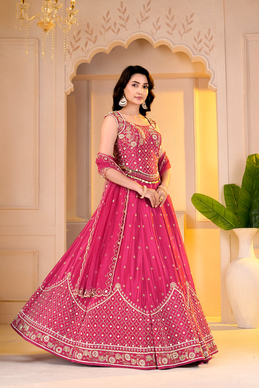 Pink Corset Top with Lehnga