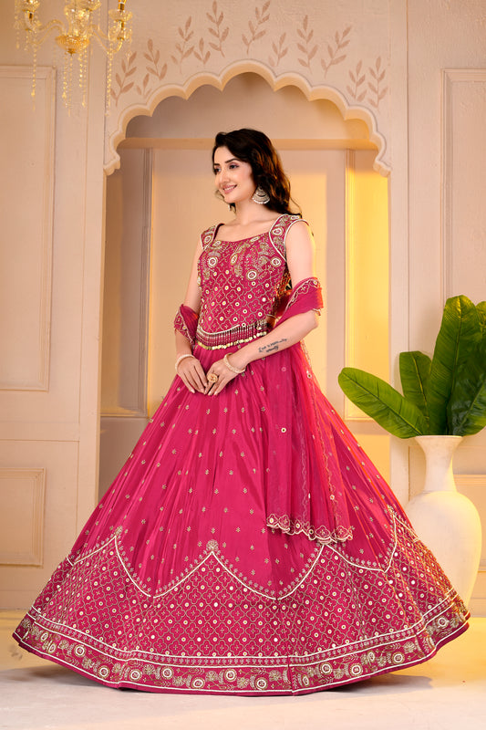 Pink Corset Top with Lehnga