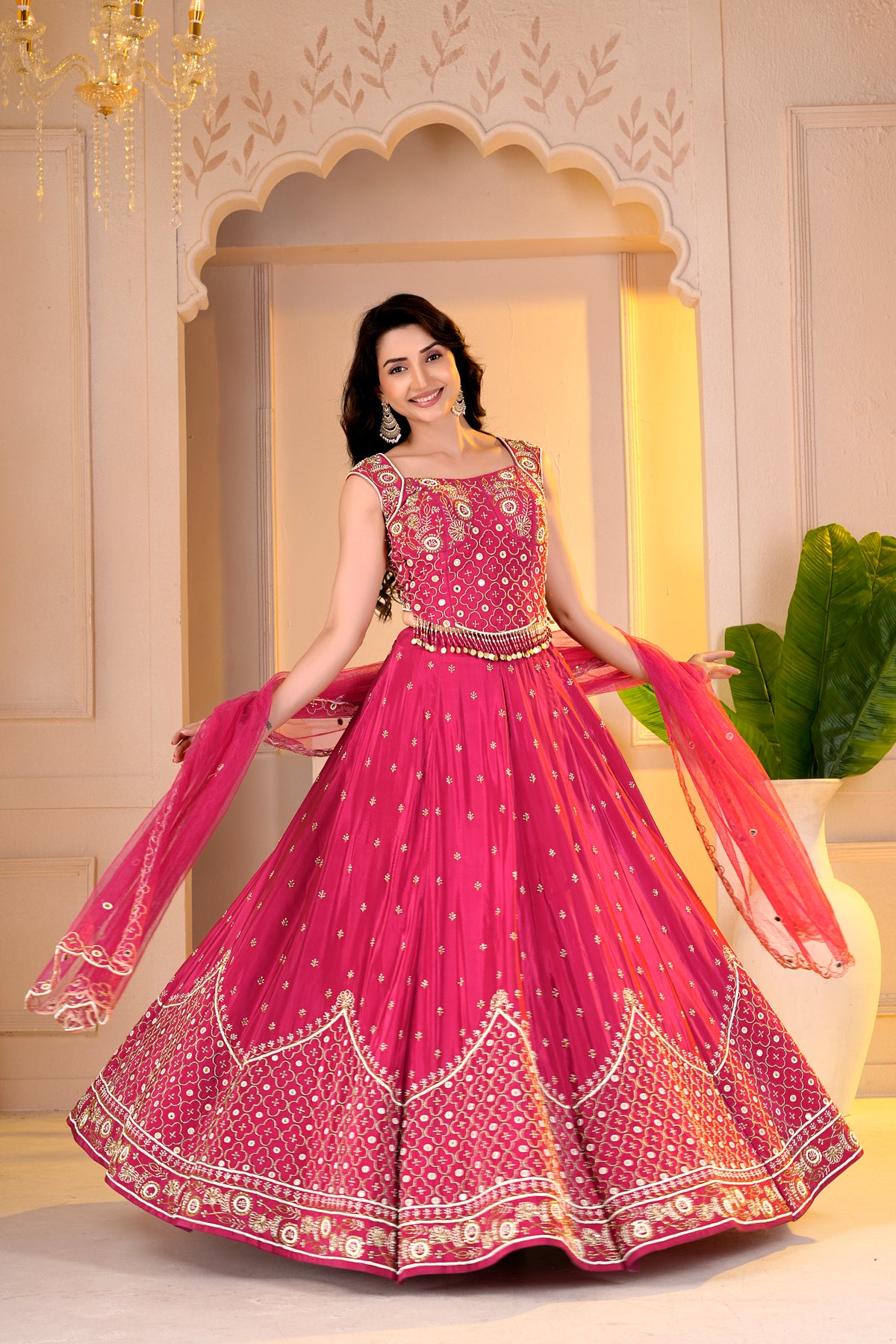 Pink Corset Top with Lehnga