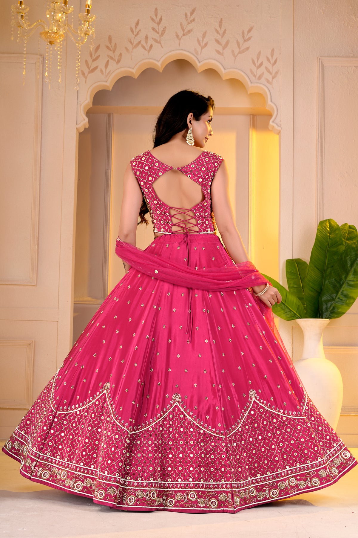Pink Corset Top with Lehnga