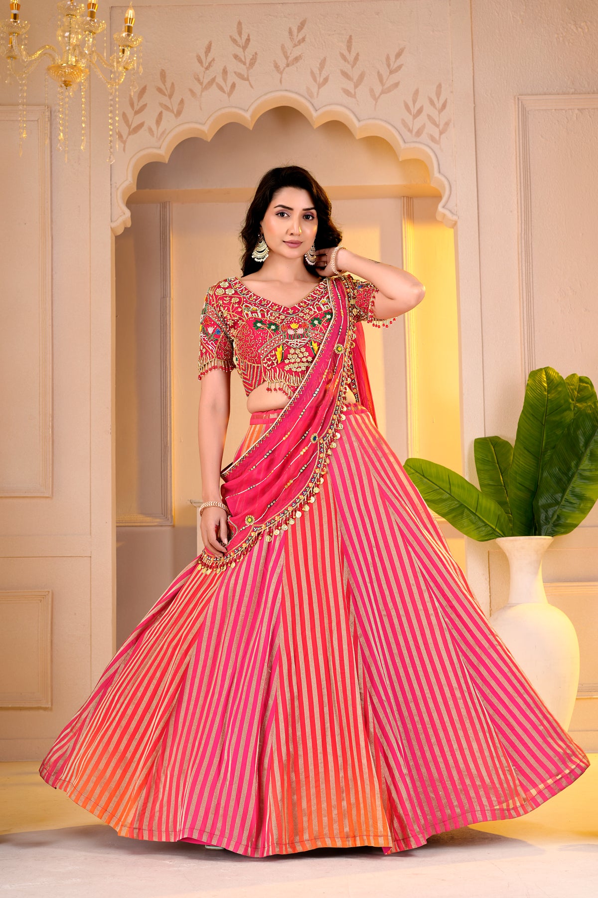 Orange and Pink lehnga