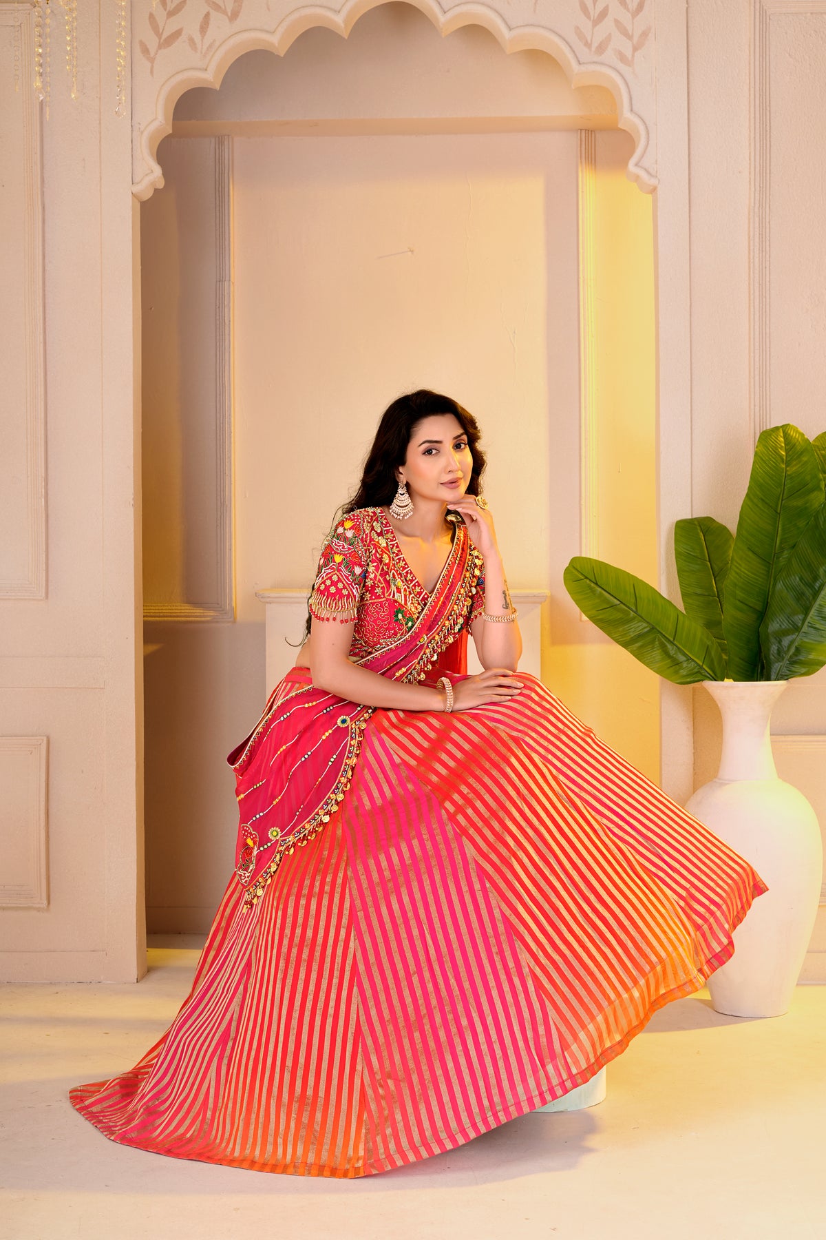 Orange and Pink lehnga